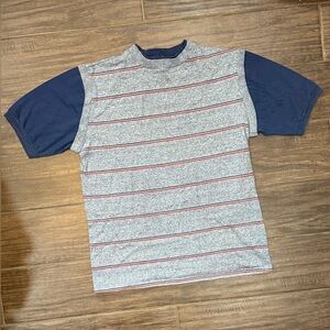 Boys Indy Knit Large Gray and Blue Striped T-Shirt